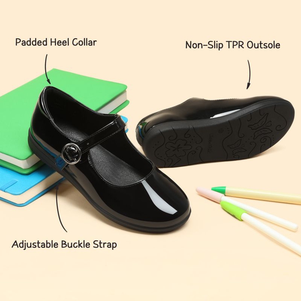 Girl's Mary Jane School Shoes - BLACK PATENT PU - 4